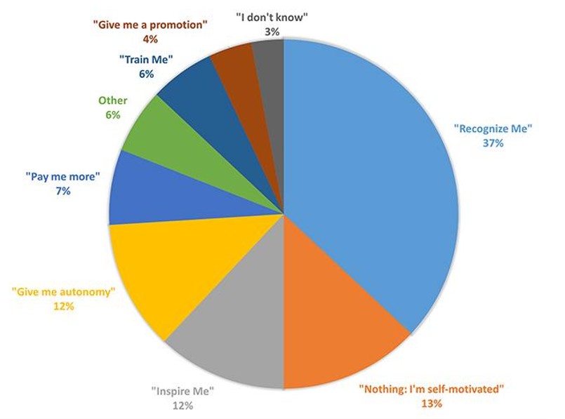 Pie chart showing employee responses to what motivates them