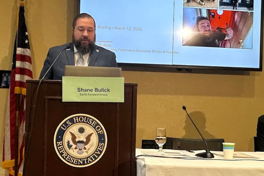 Shane Bulick at podium lobby day